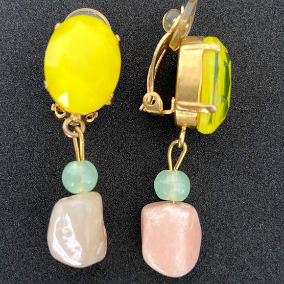 Vintage Philippe Ferrandis Clip Earrings Neon Yellow - Picture 1 of 6